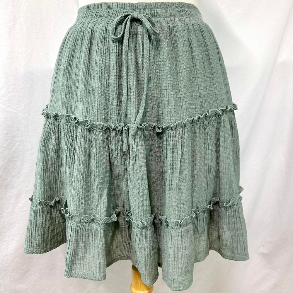 Women’s Sage Green Tiered Drawstring Skirt